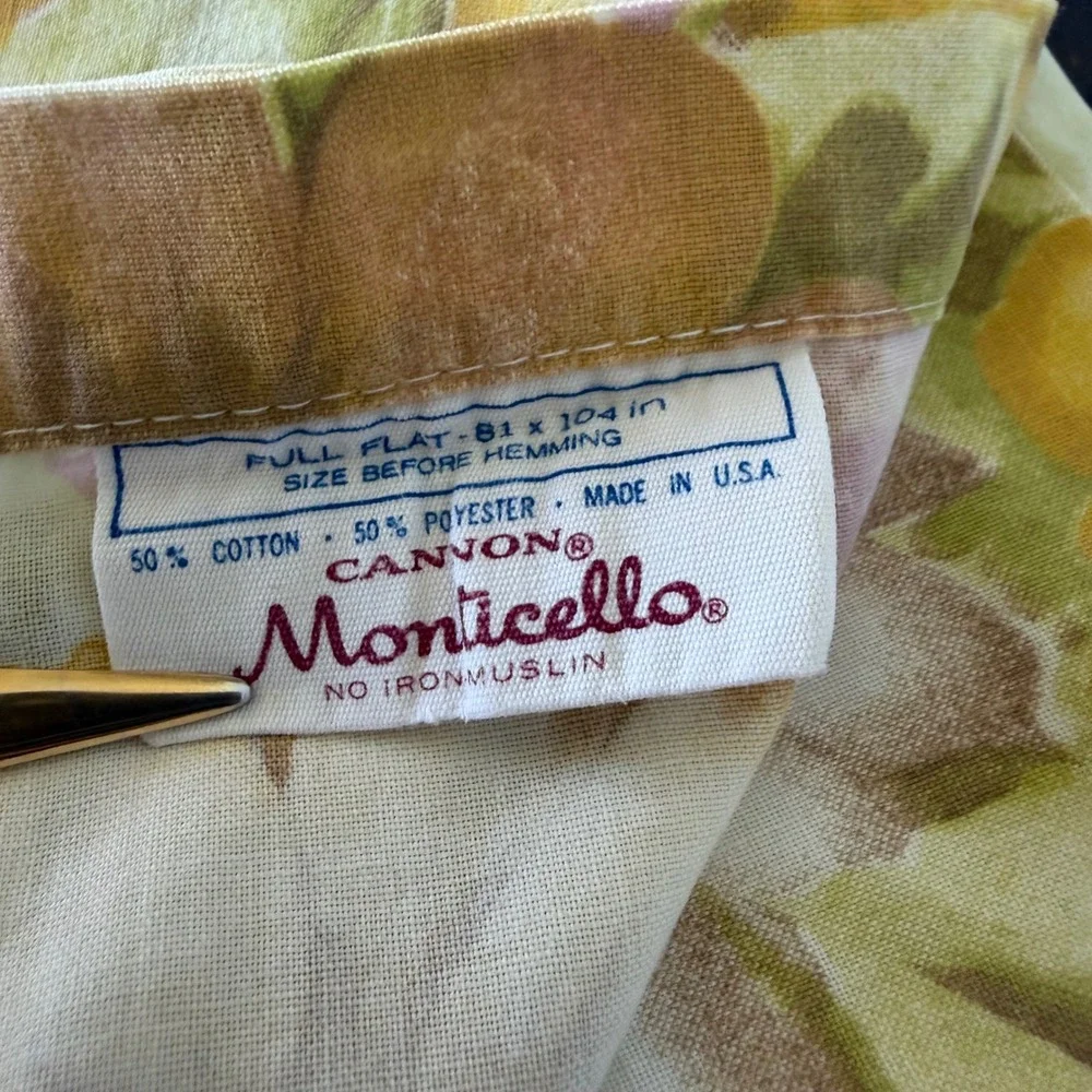 Vintage Cannon Monticello Muslin Full Flat Sheet Floral 70's Retro Groovy MCM